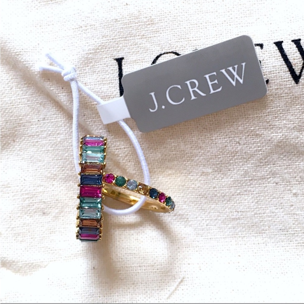 J. Crew Vibrant Multi Colorblock Gemstone Gold Stack Ring Set